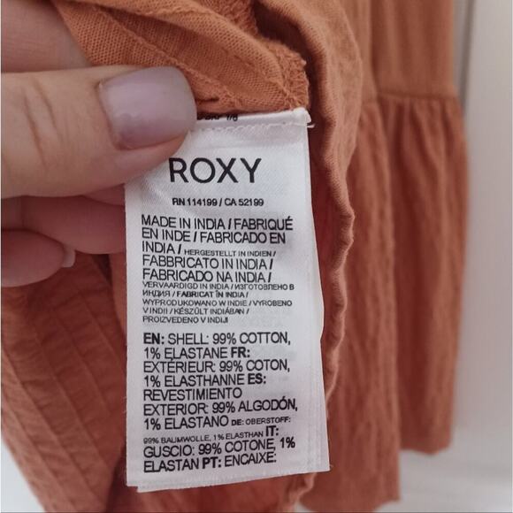 Roxy Beach Hangs Smocked Mini Dress Toasted Nut 90s GVC XS - Picture 14 of 16